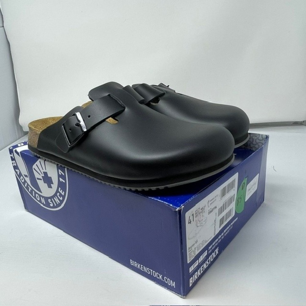 Birkenstock Boston BS Black Natural Leather Clogs Regular Fit 0060194 Size 41